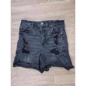 American Eagle Womens Denim Curvy Mom Shorts Size 6 Black Distressed
